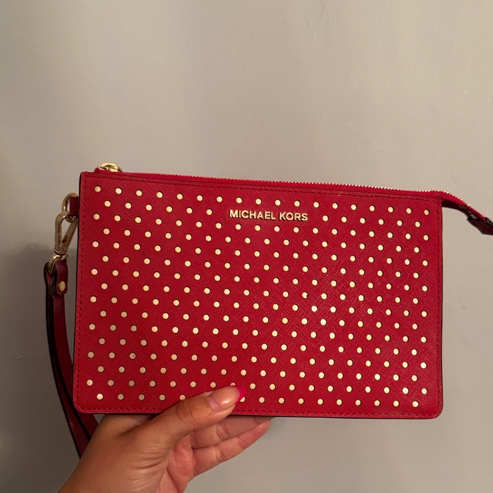 Michael Kors Red Wristlet with Gold Accents